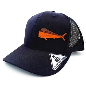 Mahi Dorado Fishing Leather Patch Trucker Mesh Snapback Black